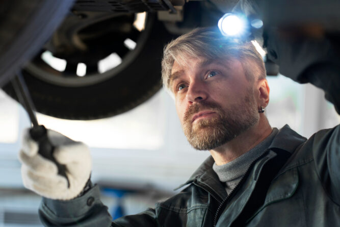 Mechanik naprawia uszkodzoną część